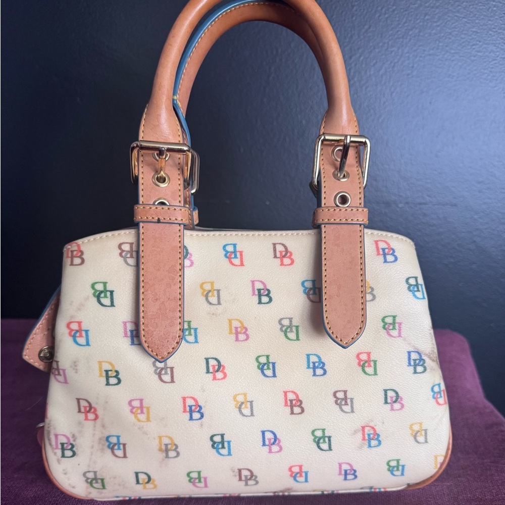 Dooney & Bourke Cream Satchel with Multicolor Logo